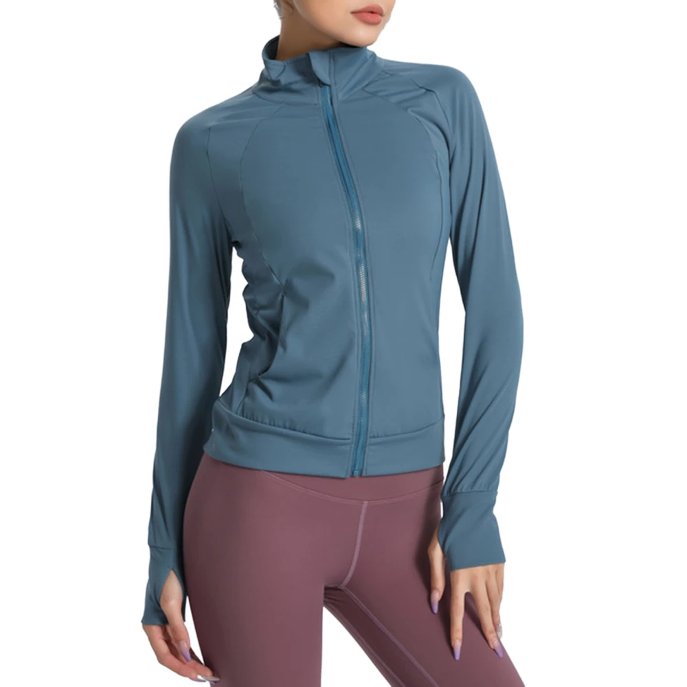 Women Yoga Jacket, Long Sleeve Zipper Closure Solid Workout Jacket