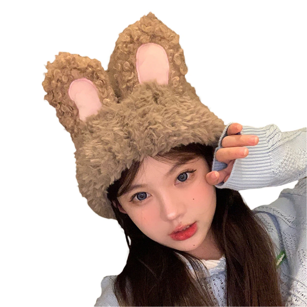 Women Bunny Ears Hat Cute Winter Knitted Beanies Soft Warm Caps