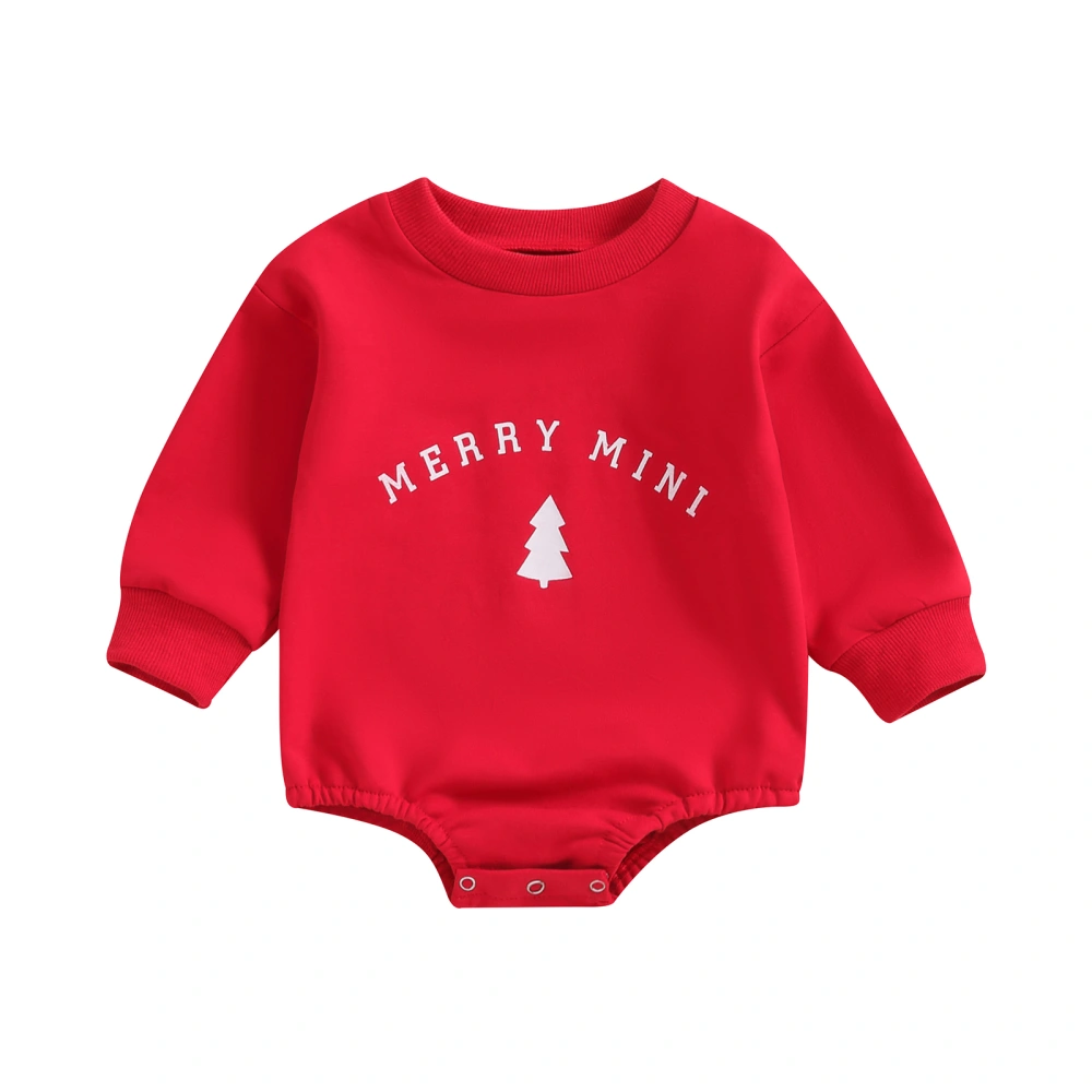 Baby Christmas Romper Long Sleeve Crew Neck Tree Letter Print Bodysuit