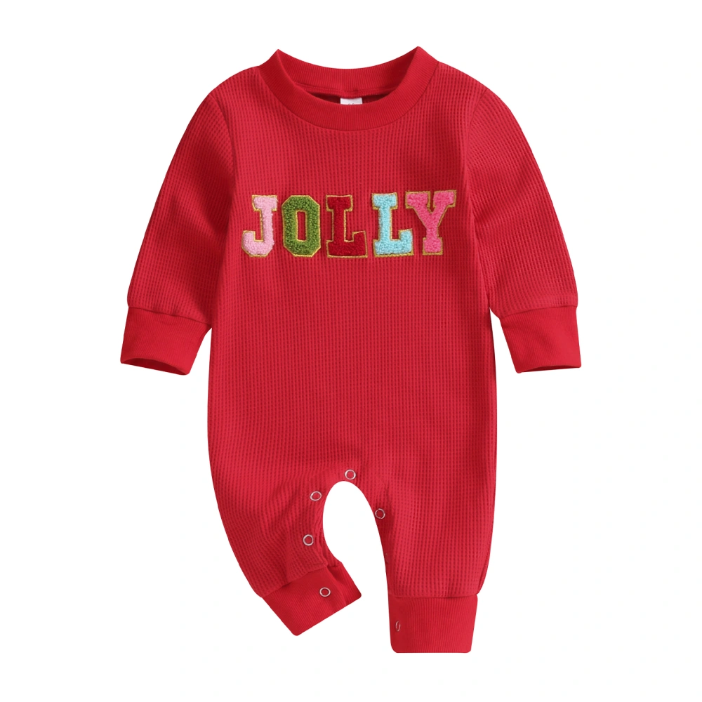 Baby Girl Christmas Jumpsuit Letter Embroidery Long Sleeve Romper