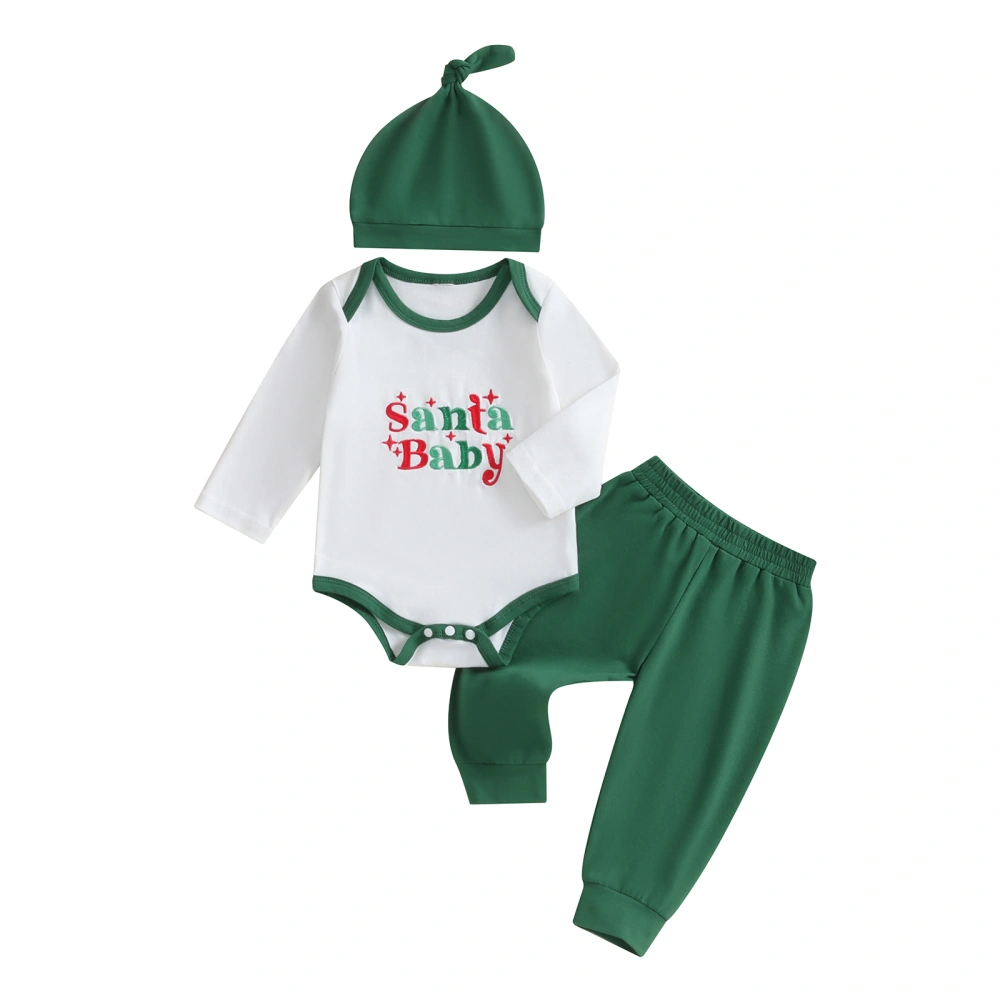 Boys Long Sleeve Letter Embroidery Romper Solid Color Pants Hat Sets