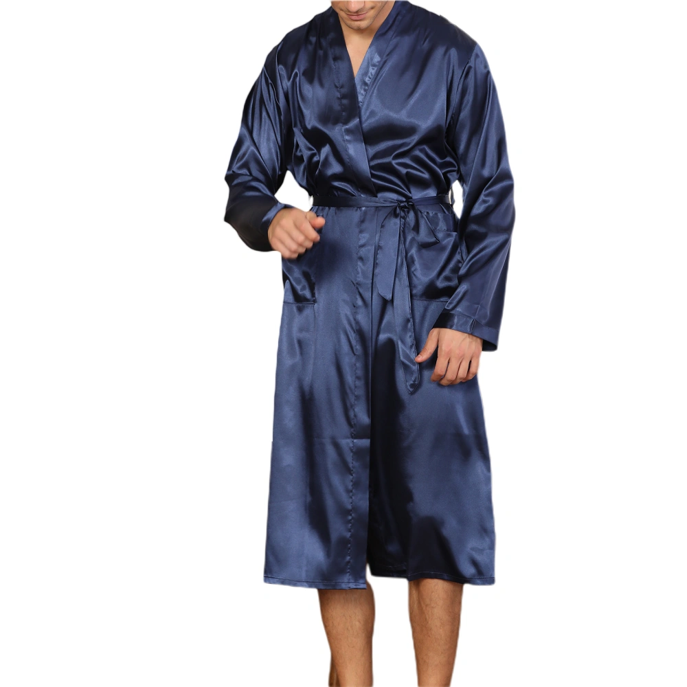 Men's Satin Robe Soft Long Sleeve Kimono Bathrobe with Belt Sleepwear