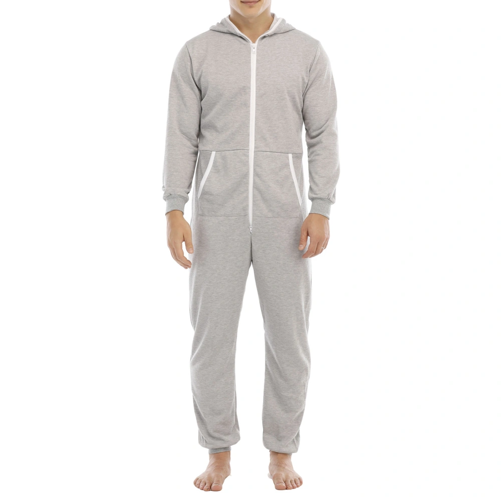 Men Soft Loungewear Solid Color Hoodie Sweatshirt Pajama Jumpsuits