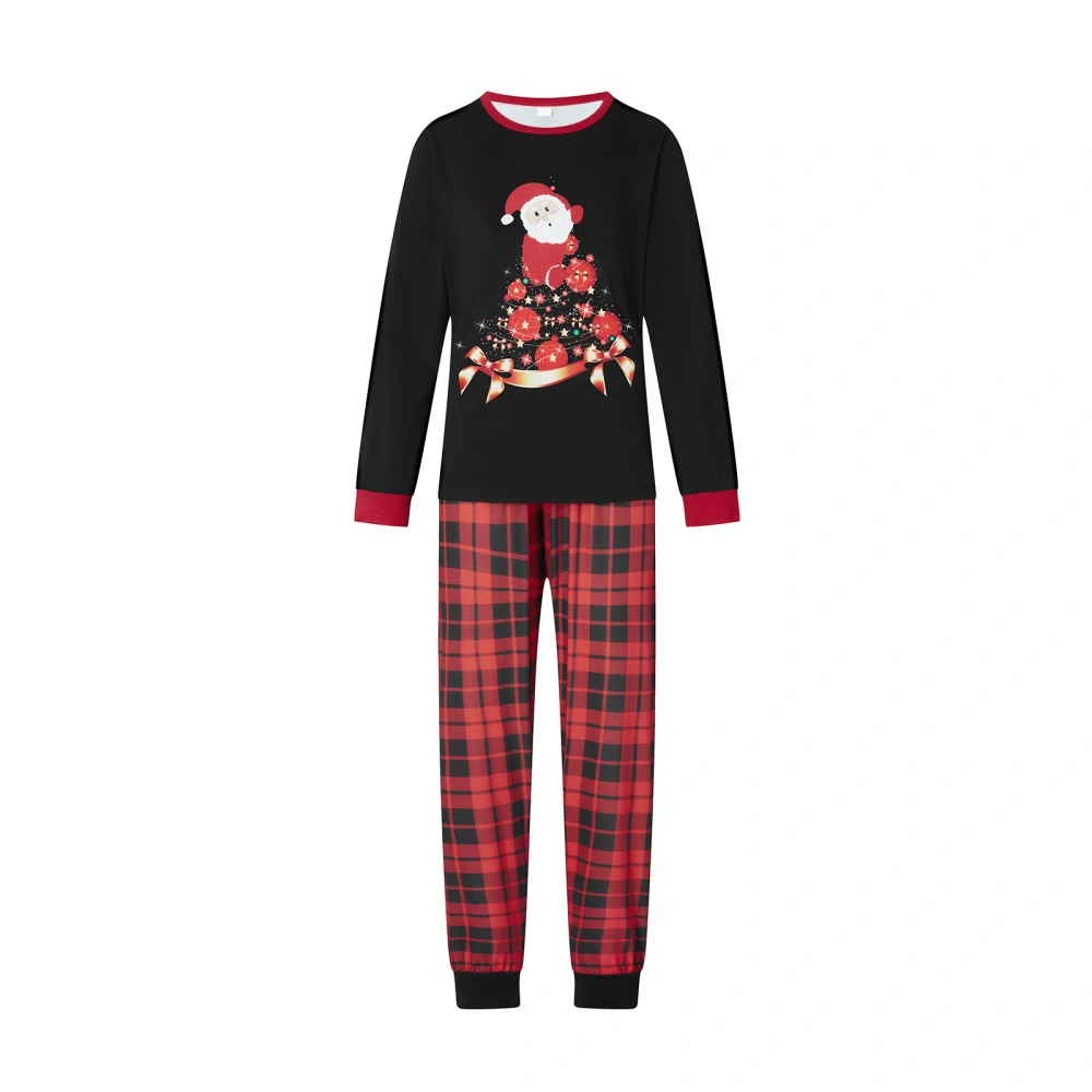 Family Matching Christmas Pajamas, Cartoon Santa Print Plaid Sleepwear