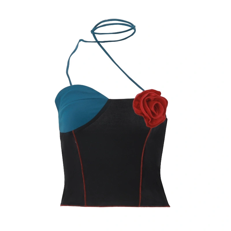 Women Tank Tops Patchwork Flower Tie-Up Strapless Sleeveless Vests