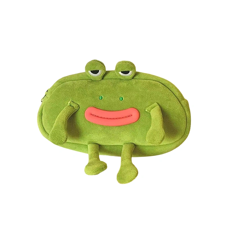 Plush Animal Stationery Pouch Women Girl Cute Frog Plush Pencil Case