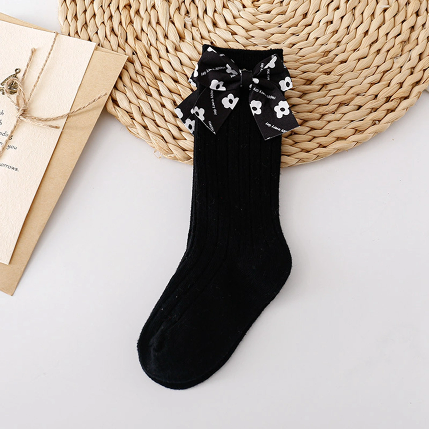 Baby Girls Princess Socks Cute Bow Ribbed Socks Breathable Crew Socks