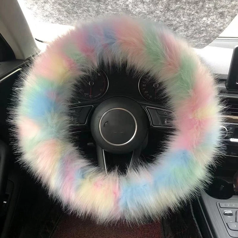 Colorful Plush Warm Car Steering Wheel Cover