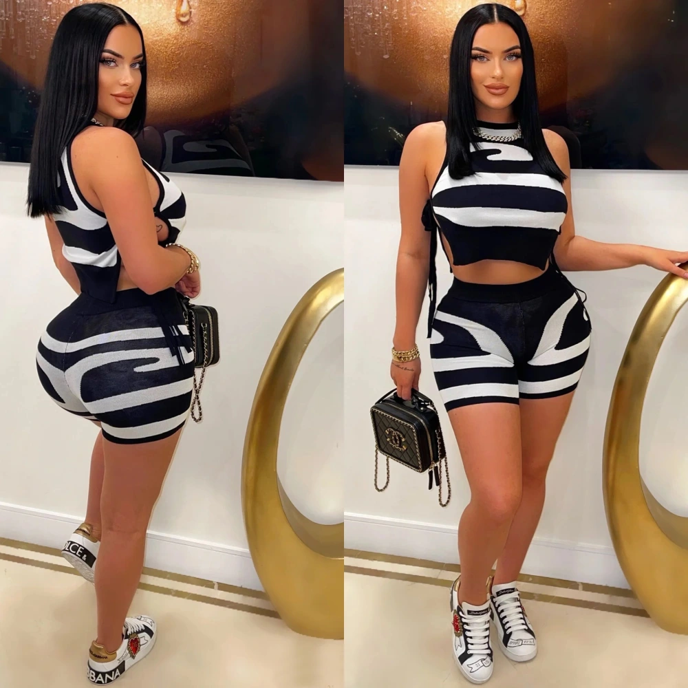 Sleeveless Vest Strap Printing Fashion Casual Two-piece Suit