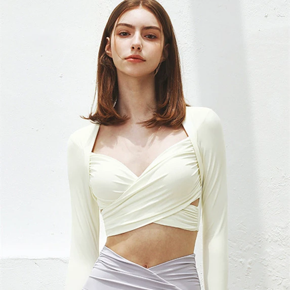 Women's Fashion One-piece Chest Pad Cross Long Sleeves Tight Yoga Clothes