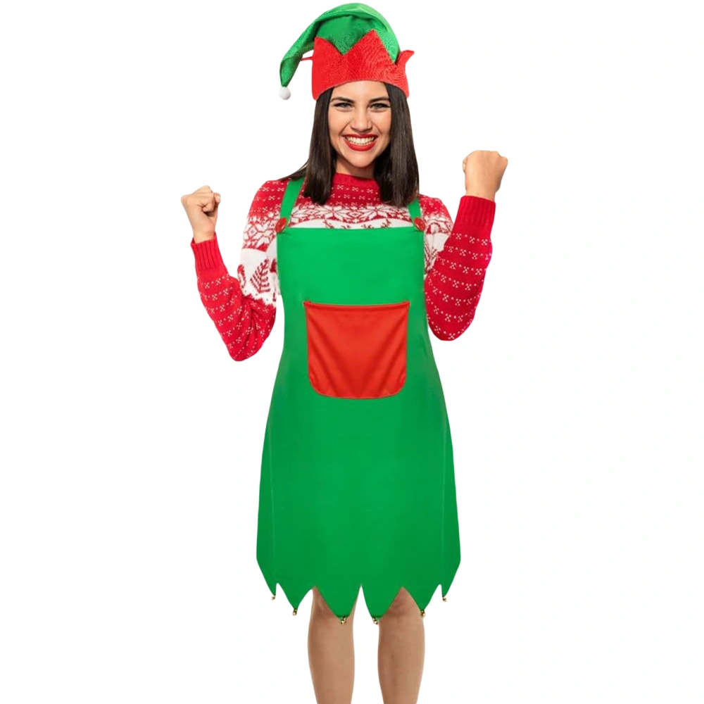 Christmas Elf Apron Adults Red Santa Claus Costume with Headwear