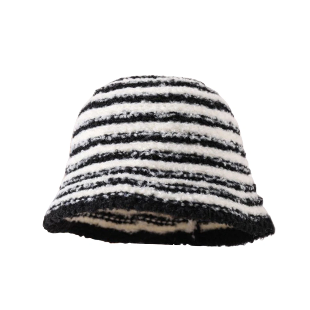 Women Plush Hat, Striped Soft Bucket Hat Lightweight Winter Cap