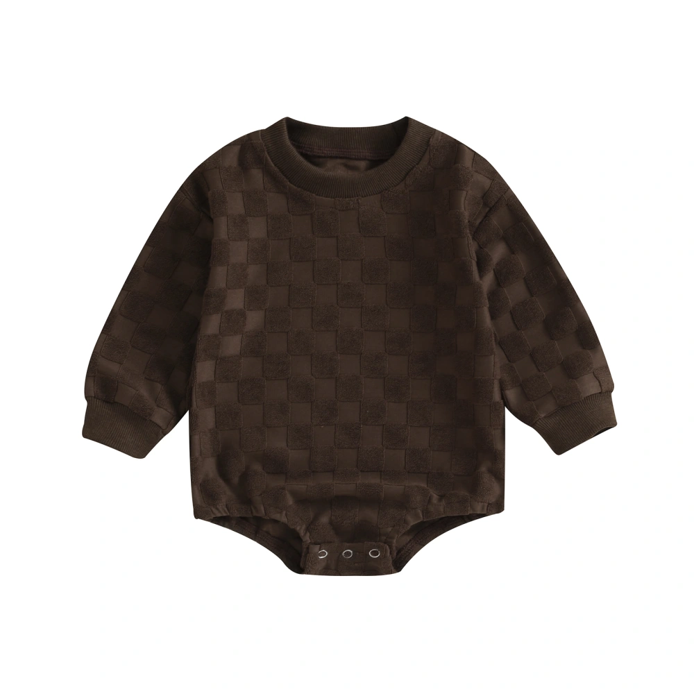 Baby Boy Sweatshirt Romper Checkerboard Print Long Sleeve Jumpsuit 