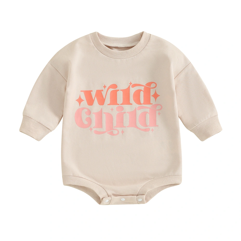 Baby Romper, Long Sleeve Crew Neck Letters Print Fall Bodysuit