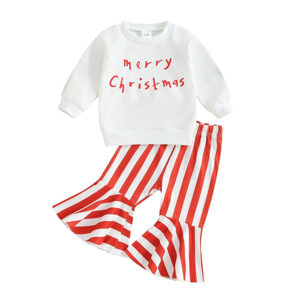 Baby Girl 2Pcs Christmas Outfits Sweatshirt + Striped Print Pants