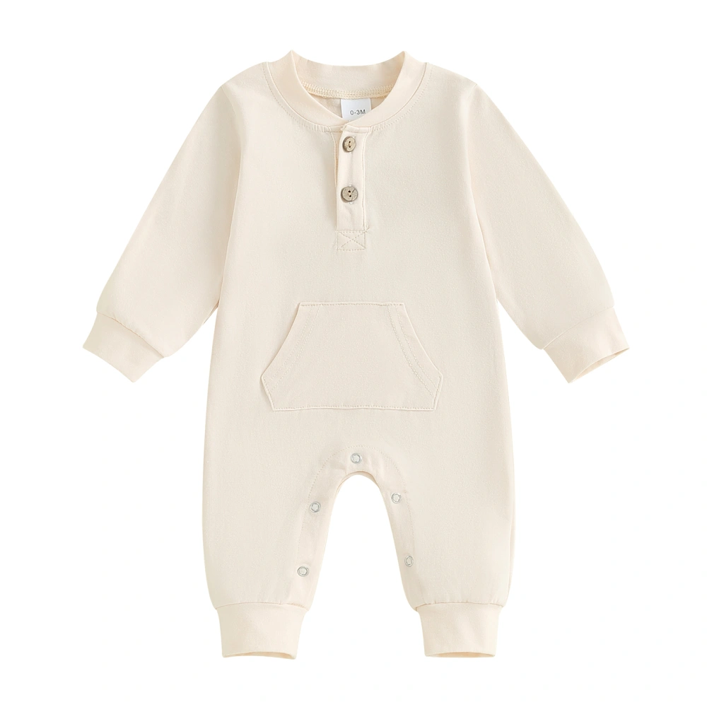 Baby Boy Romper Solid Color Long Sleeve Jumpsuit Pants with Pocket 