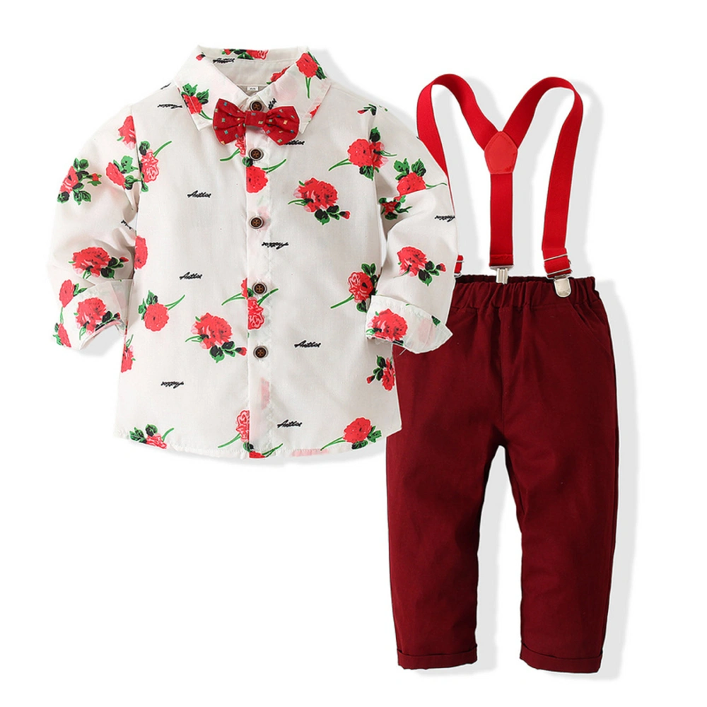 Boys Long Sleeve Button Up Floral Shirt Suspender Pants Sets