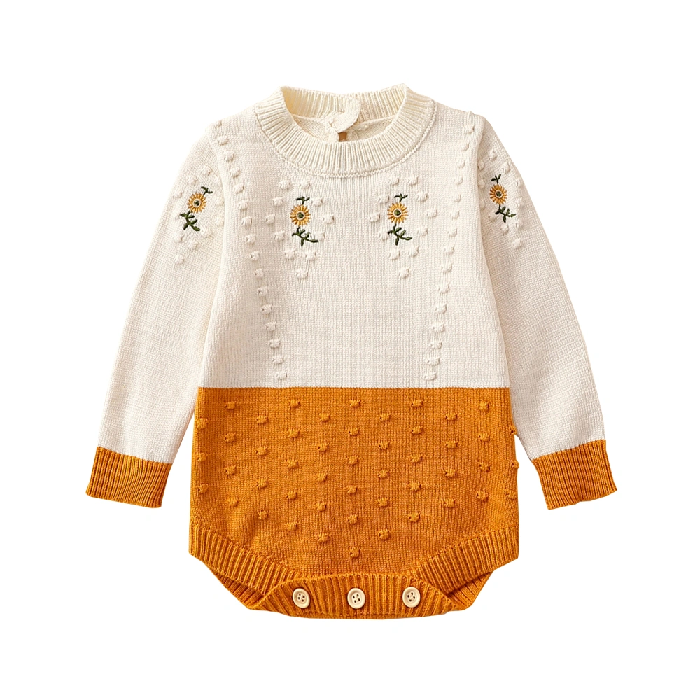 Baby Girl Sweater Romper Long Sleeve Sunflower Embroidery Bodysuit