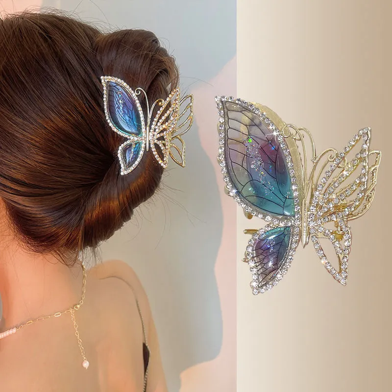 Rhinestone Amber Blue Butterfly Hair Claws Clips Small Hair Clips Elegant for Women Girls Barrettes Alloy Hair Accessories