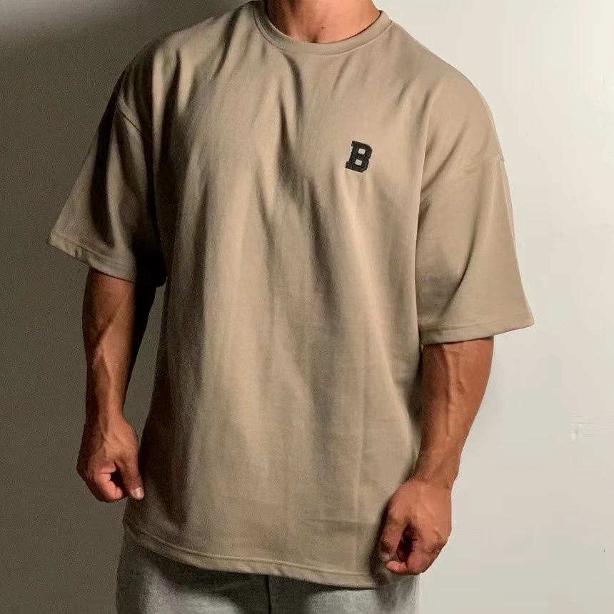 Large Size Loose Short Sleeve Muscle Drop Shoulder Cotton Heavy T-shirt
