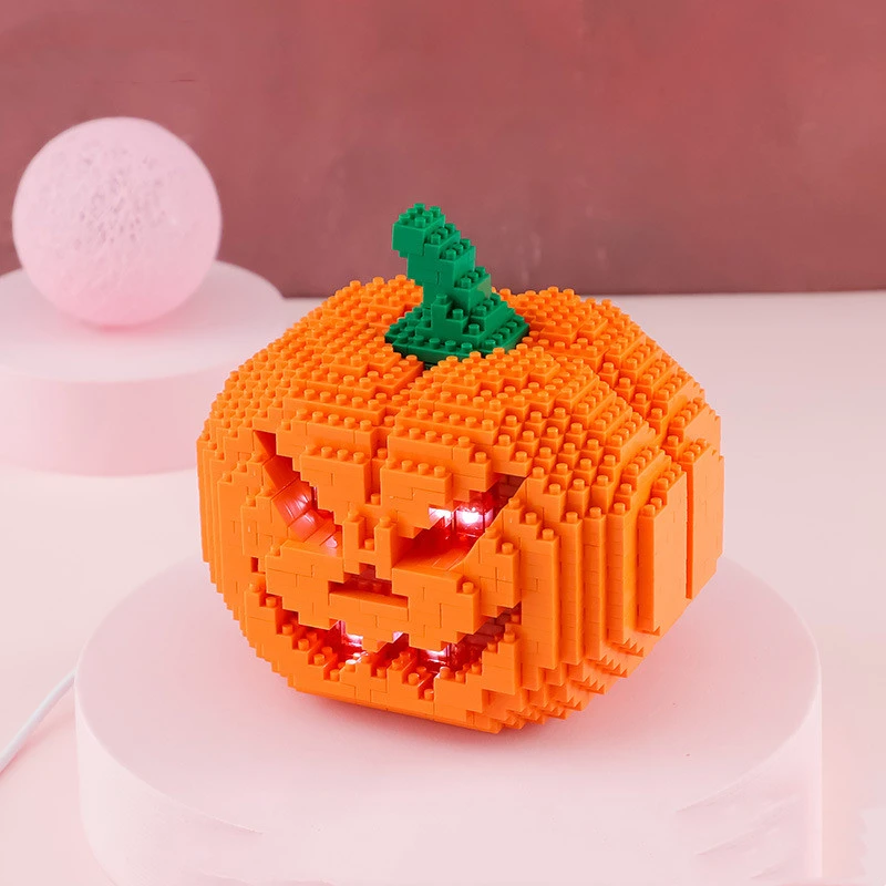 Halloween Decoration Pumpkin Lamp Building Blocks Decoration Micro-particle Assembled Toys