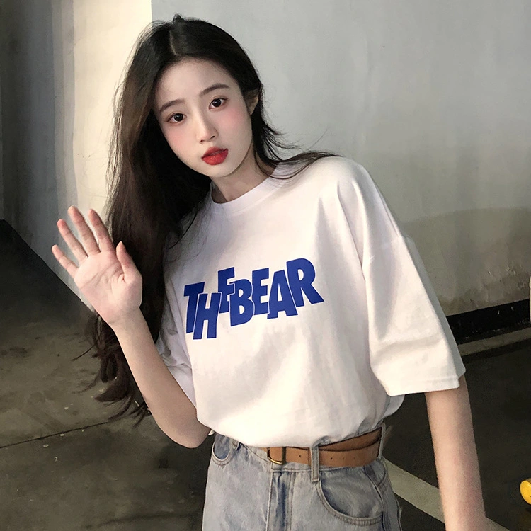 Brand Retro Cartoon BF Style Oversize Male And Female Couple Short Sleeve T-shirt
