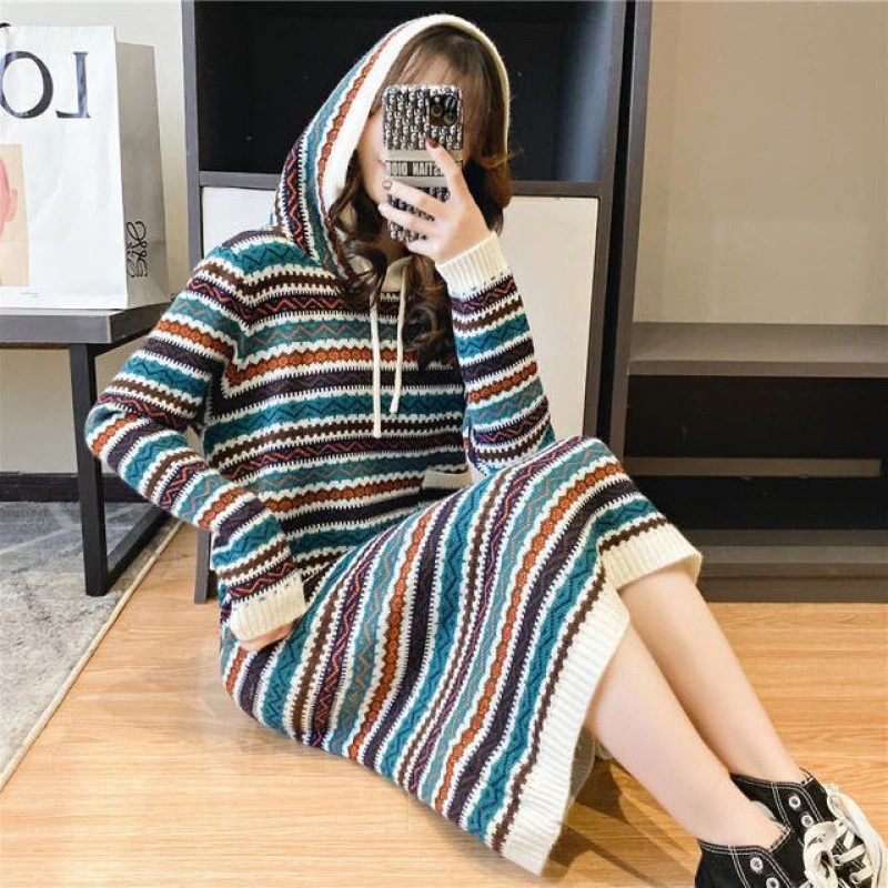 Women's Long Sleeve Hooded Pullover Dress