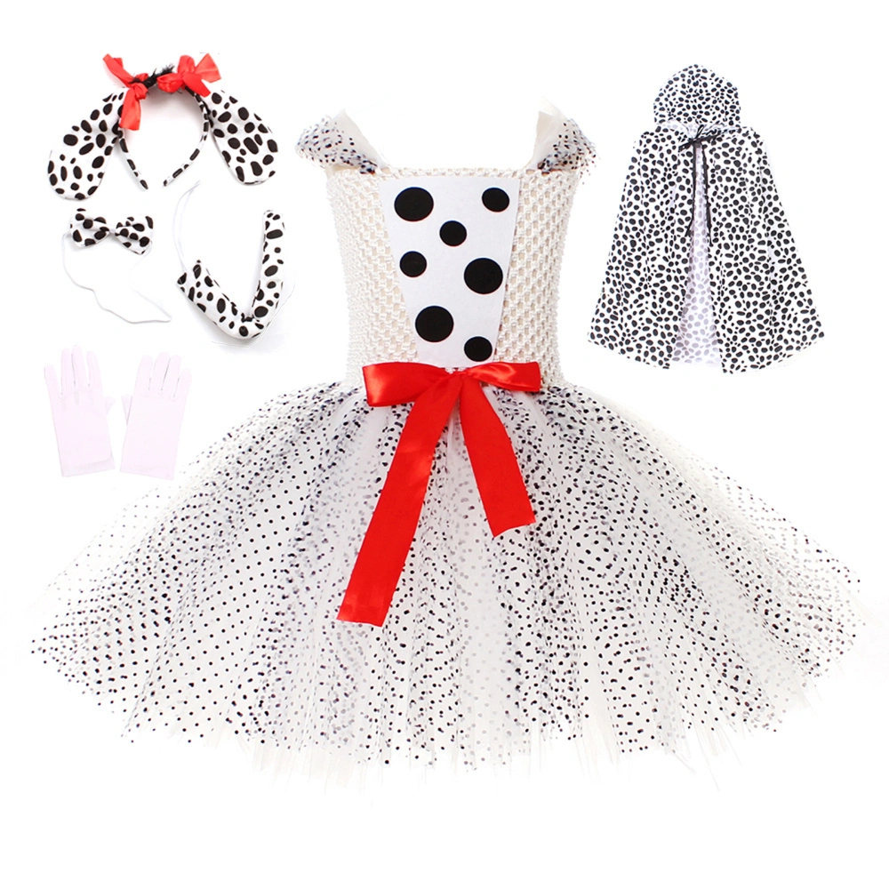 Girls Spotted Dog Costume Tulle Dress Gloves Headgear Cloak Sets