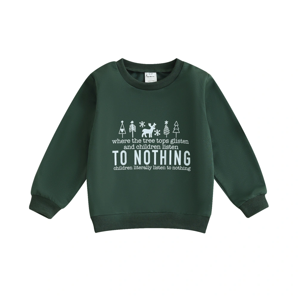 Girls Long Sleeve Crewneck Letter Tree Snowflake Elk Print Pullover