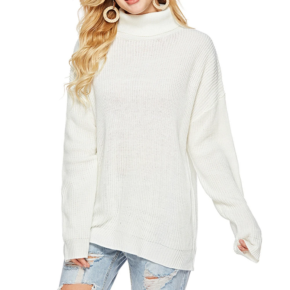 Women Knit Sweater Long Sleeve Turtleneck Striped/Solid Pullover