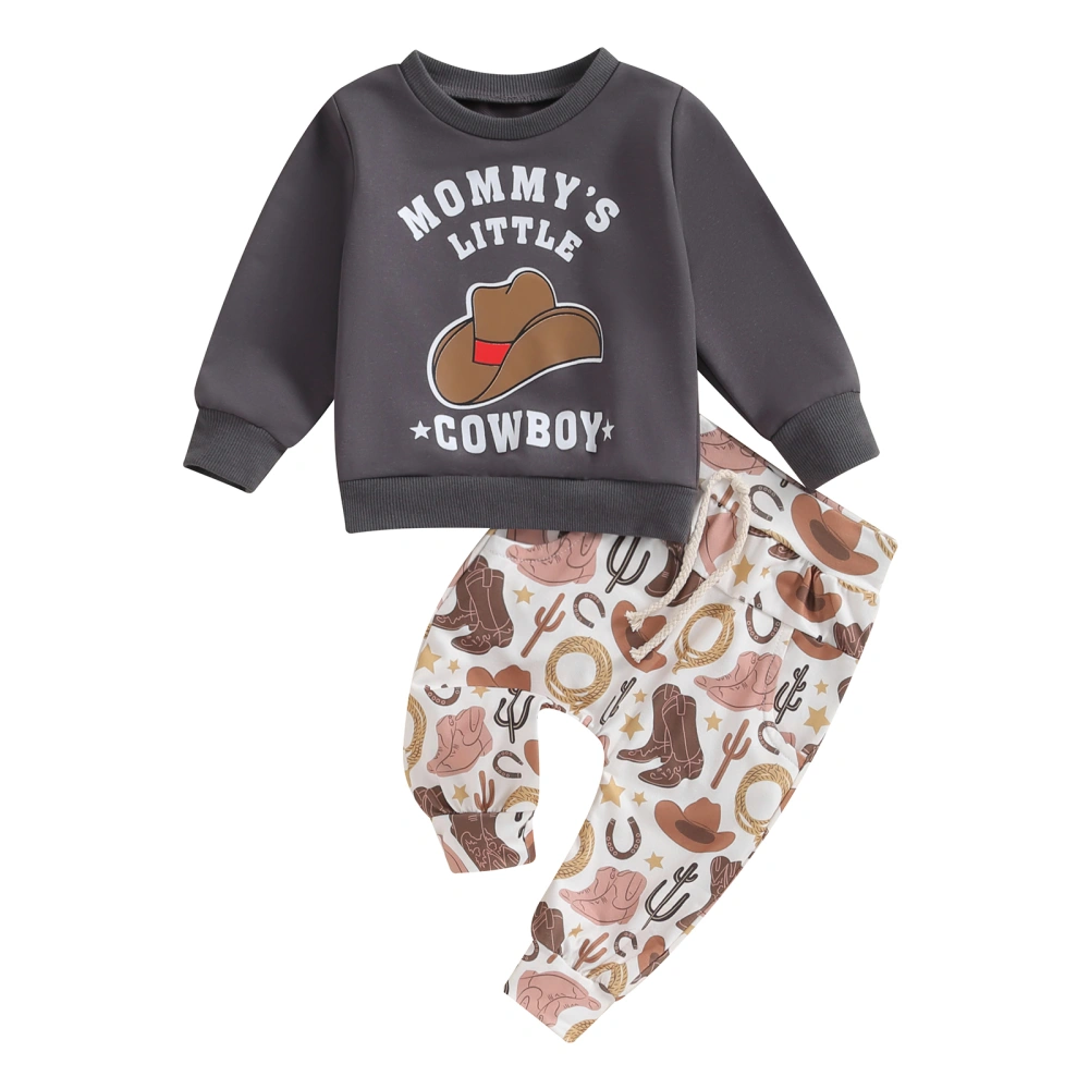 Baby Boy 2Pcs Fall Outfits Long Sleeve Hat Graphic Sweatshirt + Pants