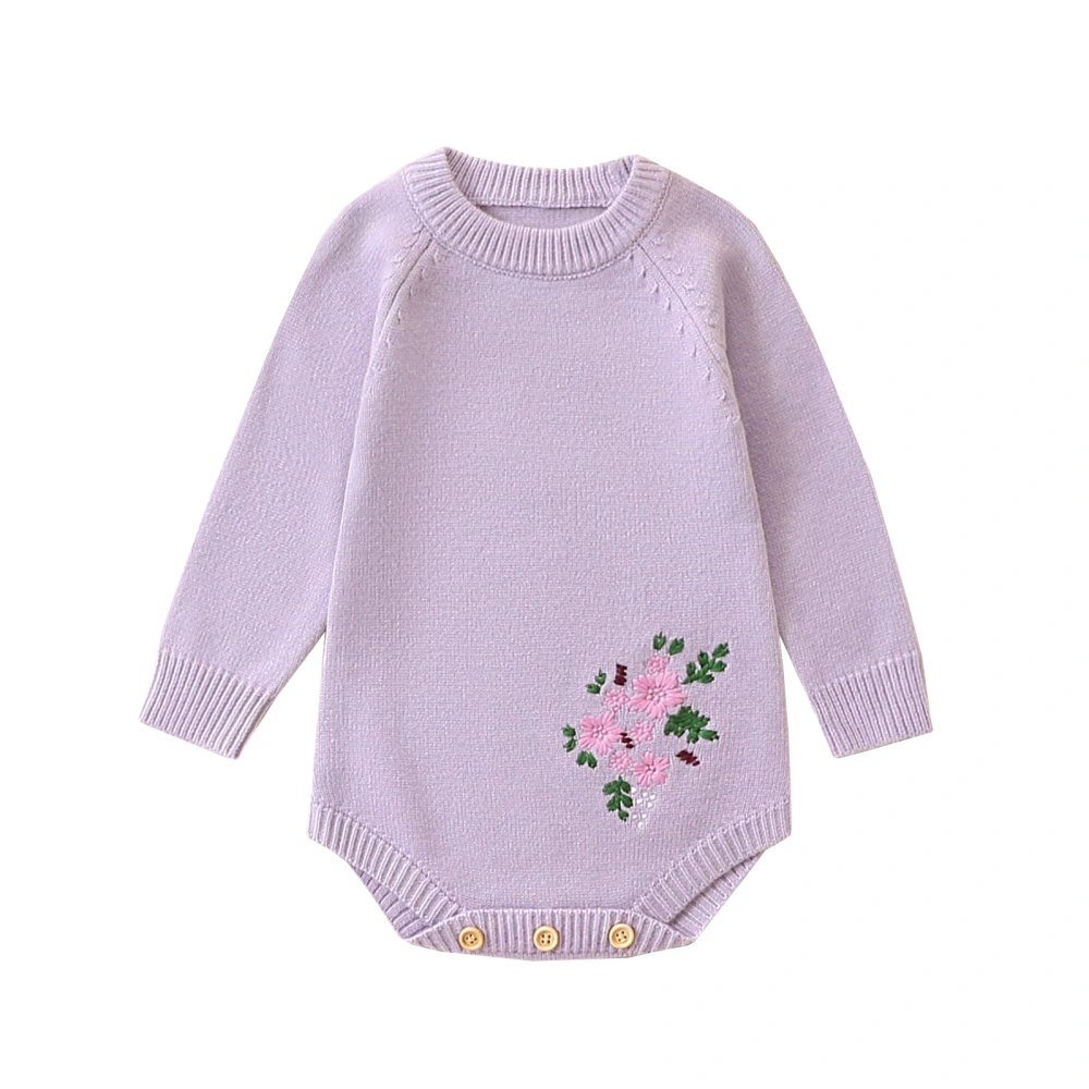 Baby Girl Sweater Romper Long Sleeve Floral Embroidery Bodysuit