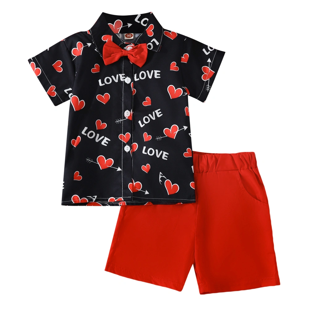 Boys Valentine's Day Outfits Heart Letter Print Bowtie Shirts Shorts