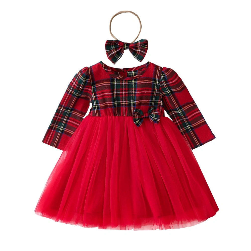 Toddler Girls 2 Piece Outfits Christmas Plaid Tulle Dress and Headband