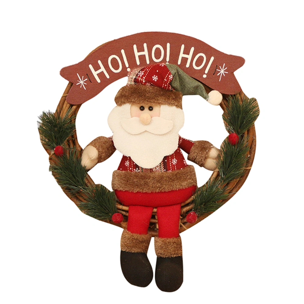 Christmas Wreath for Front Door Cartoon Snowman Santa Elk Doll Wreath