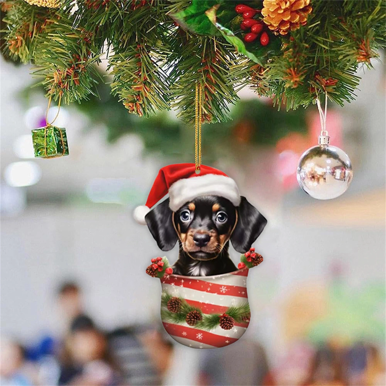 Christmas Dog Ornament Car Mirror Hanging Charm Pendant for Tree