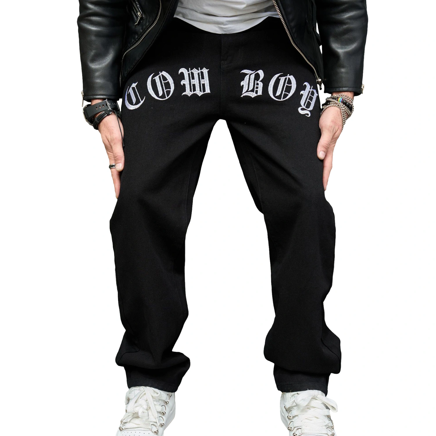 Men Jeans, Embroidery Letters Loose Casual Jeans Trousers with Pockets