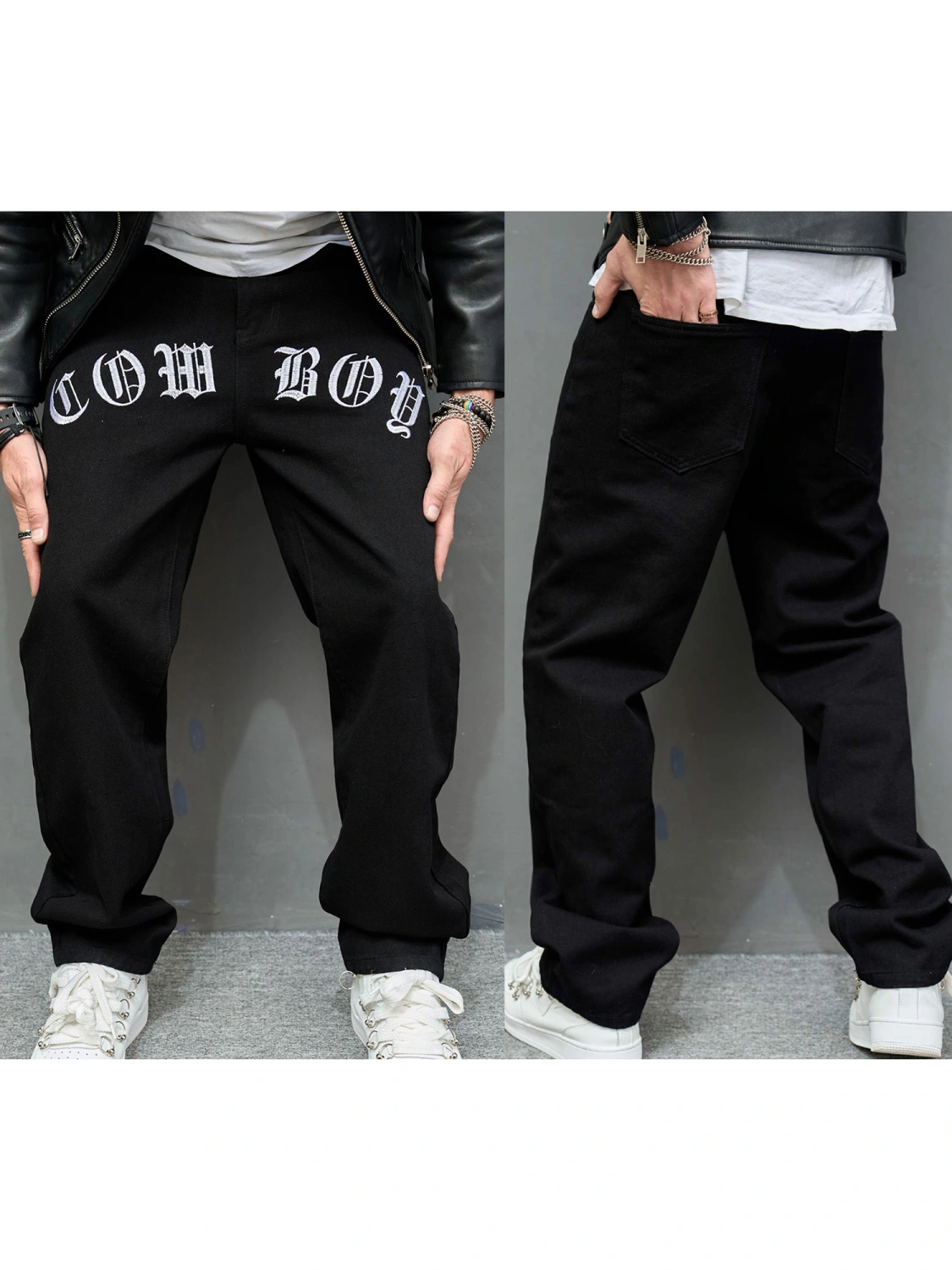 Men Jeans, Embroidery Letters Loose Casual Jeans Trousers with Pockets