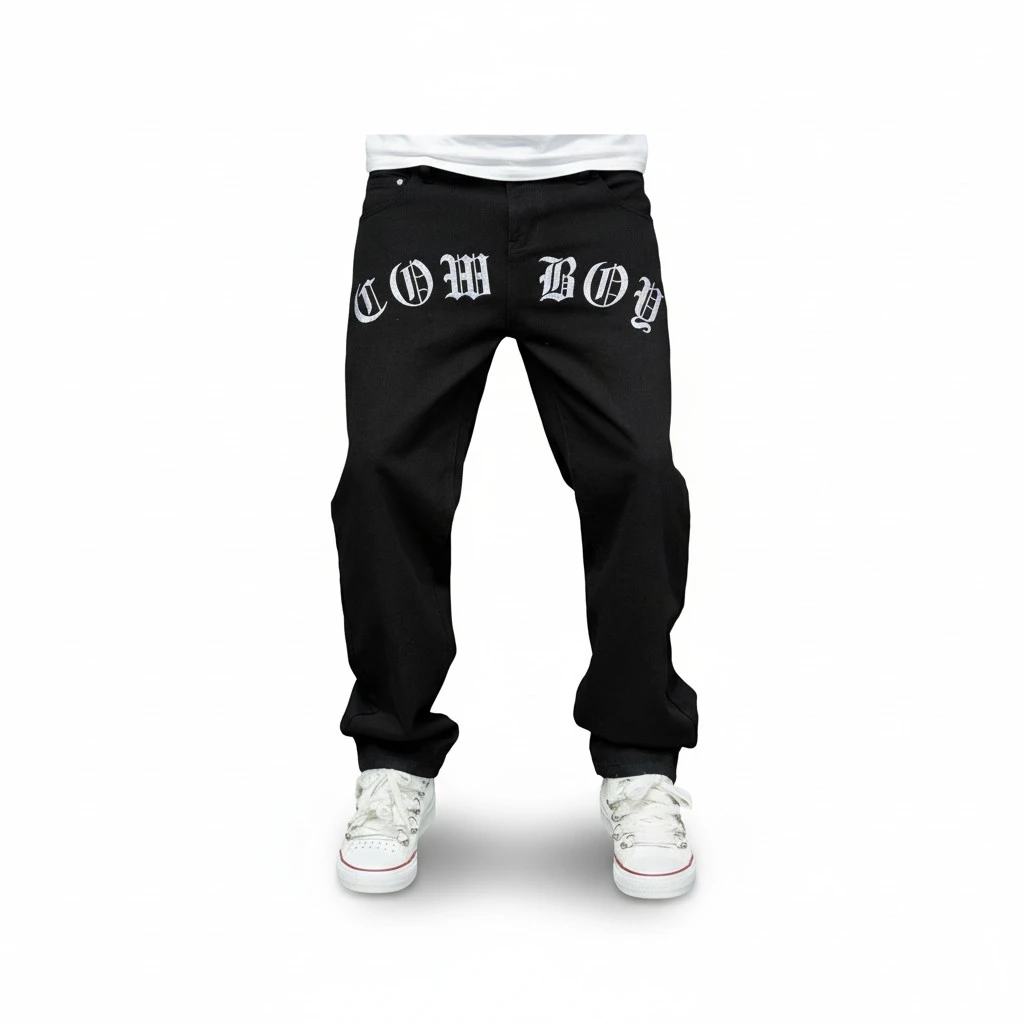 Men Jeans, Embroidery Letters Loose Casual Jeans Trousers with Pockets
