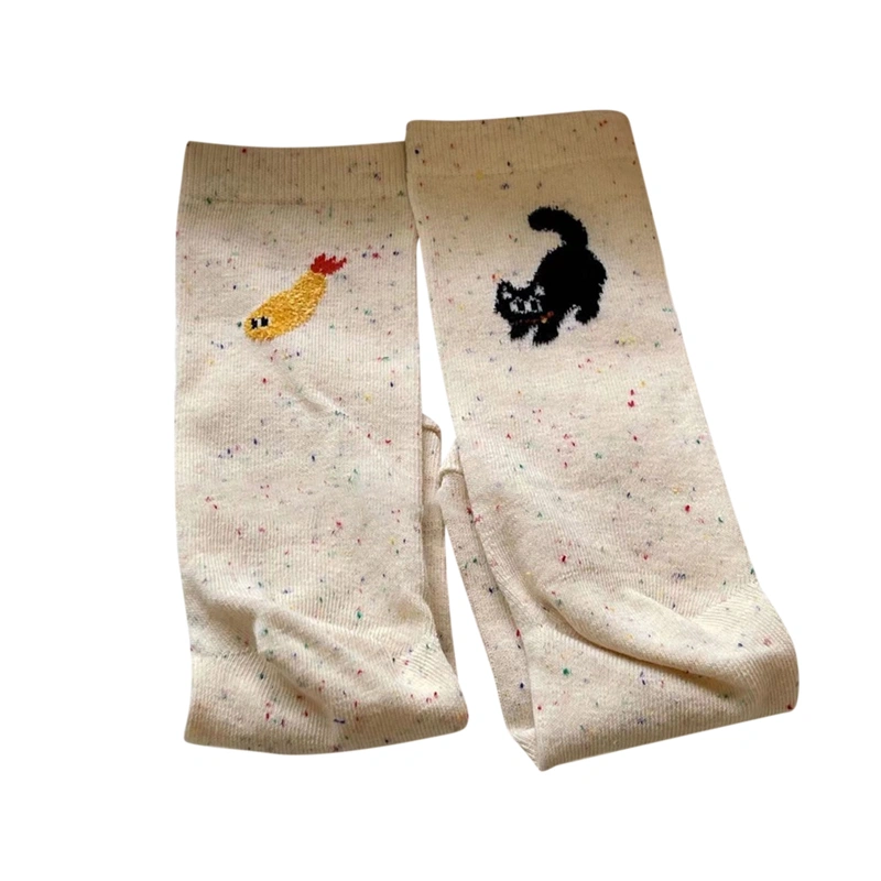 Women Long Socks, Colorful Spots Cat Fish Cute Socks Casual Socks