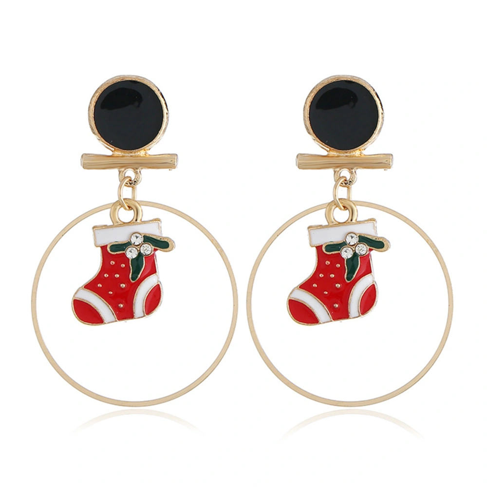 Women Winter Christmas Earrings Elk Christmas Socks Dangle Earrings