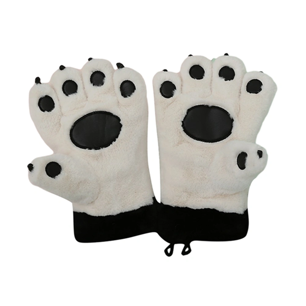 Women Warm Fuzzy Gloves Cute Cartoon Bear Claw Gloves with String 