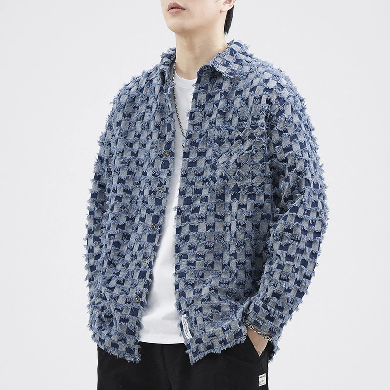 Men's Shirt New Japanese Retro Plaid Colorblock Baggy Casual Jacket