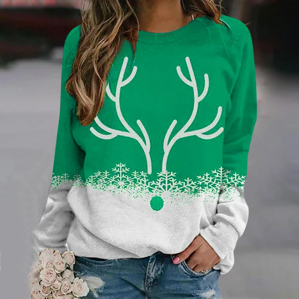 Women's Fashion Elk Christmas Crew Neck Sweatshirt
