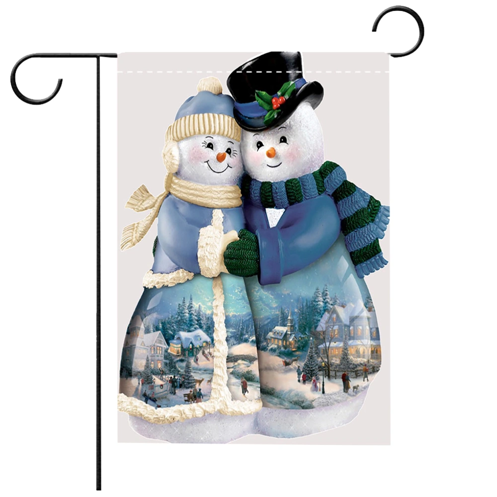 1pc Xmas Garden Banner Cartoon Snowman Pattern Decorative Flag for House Courtyard