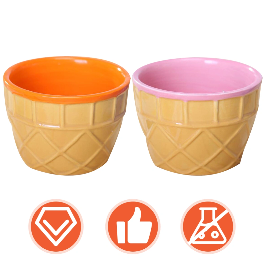 2pcs Ceramic Ice Cream Bowl Lovely Dessert Bowl Ice Cream Cups DIY Snack Bowl for Home and Hotel (Pink + Orange)