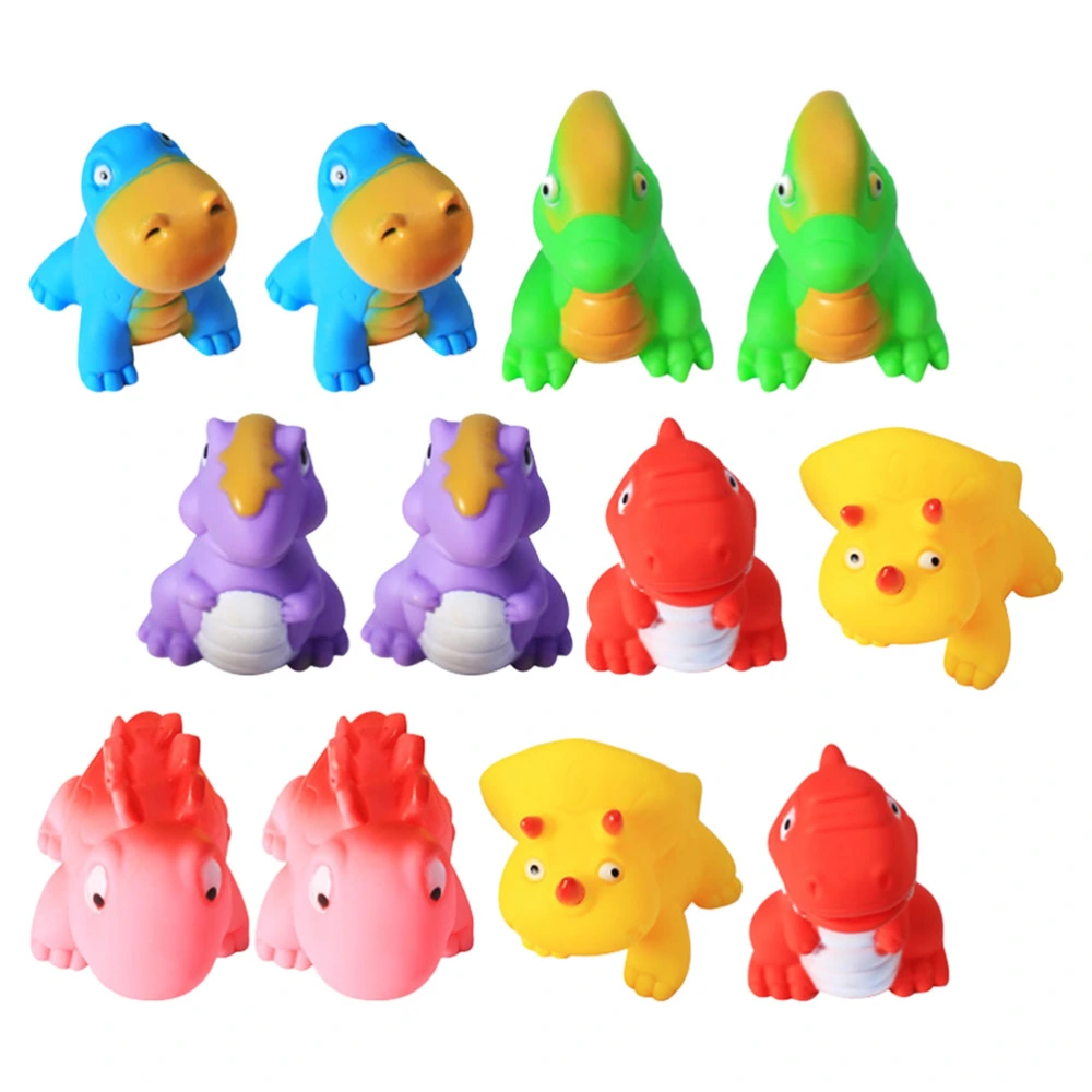 12pcs Funny Kids Bathing Dolls Squeaky Dinosaur Showering Squeezing Toys