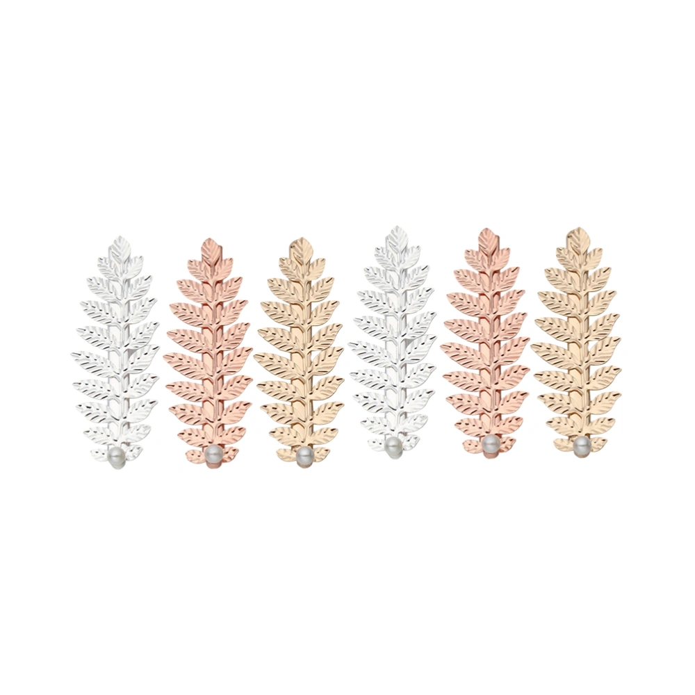 6pcs Leaf Shaped Hair Clips Pearl Inlaid Hairpins Barrettes  for Women Girls (Golden Silver Rose Gold for Each 2pcs)