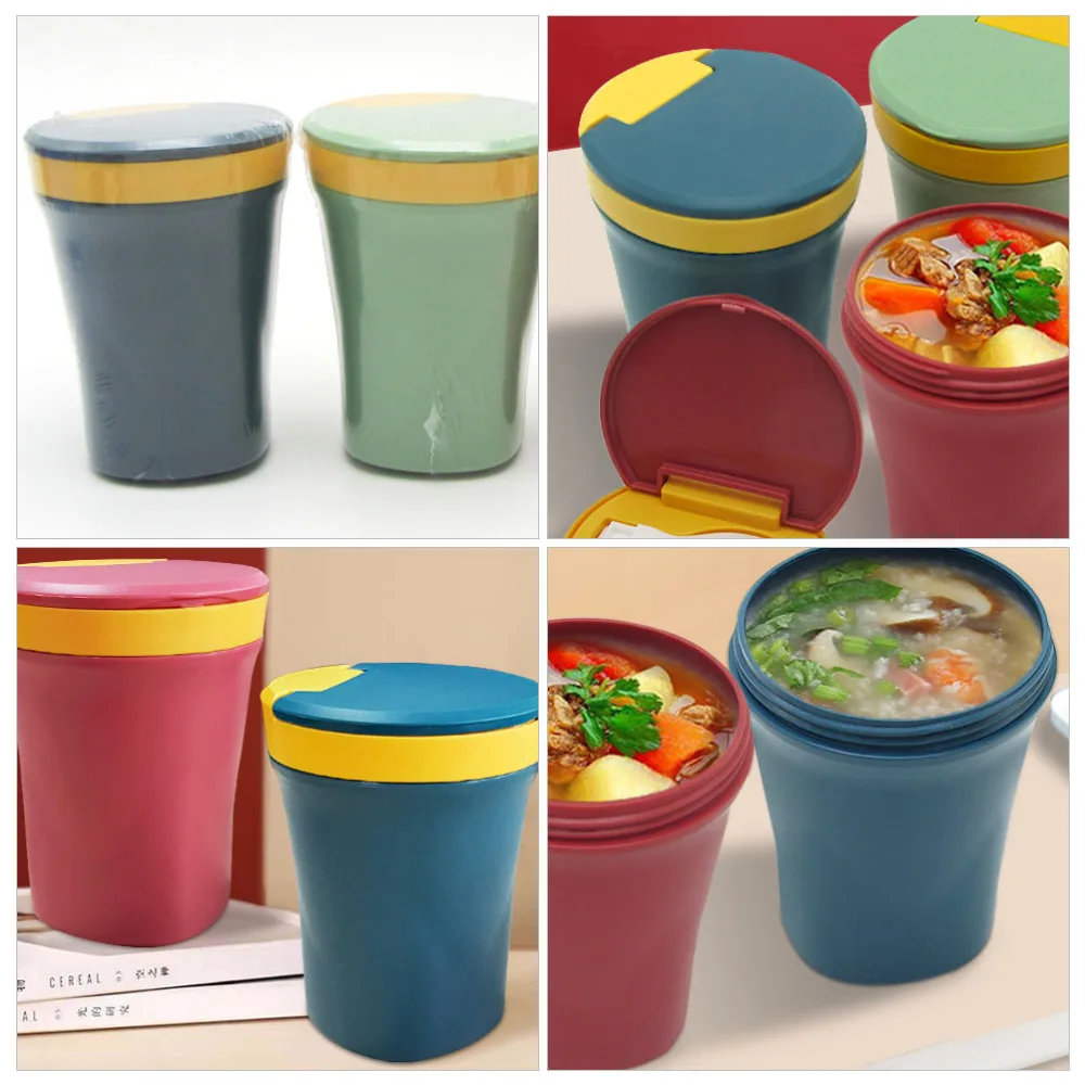 Sealed Soup Cup with Lid Microwaveable Soup Pot with Spoon for Home Offie School