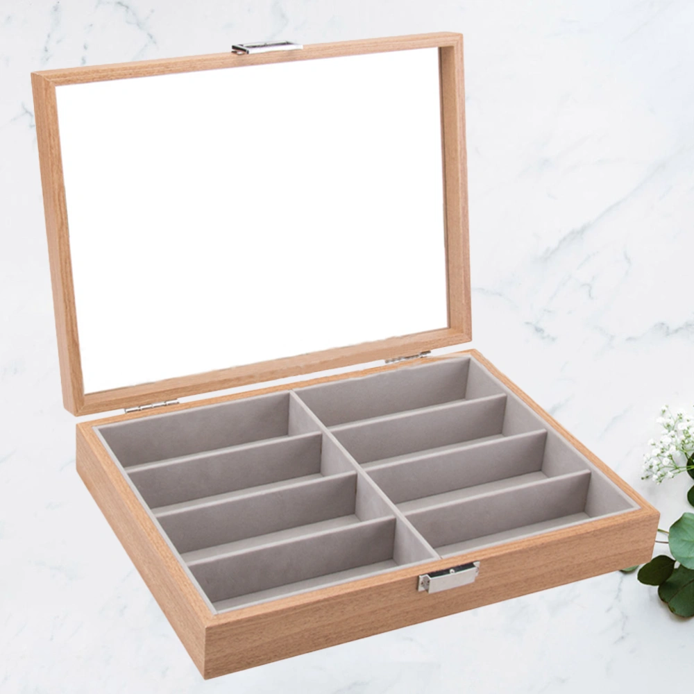 8 Slot Wooden Eyeglass Box Sunglass Storage Container Inner Felt Pad Glasses Display Case Transparent Glass Window Storage Organizer for Home Shop Display